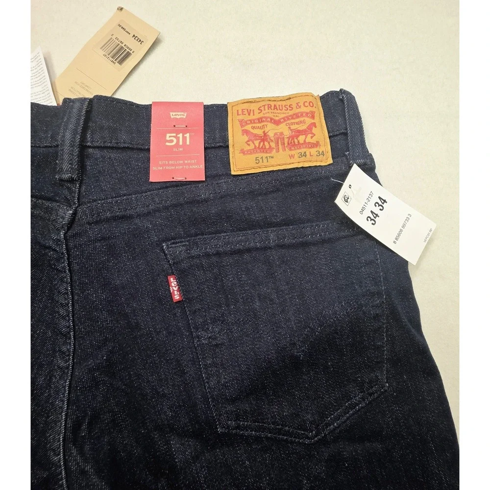 NEW Levi's 511 Slim Fit Jeans Men's 34x34 Dark Wash Stretch Denim 5-Pocket Zip